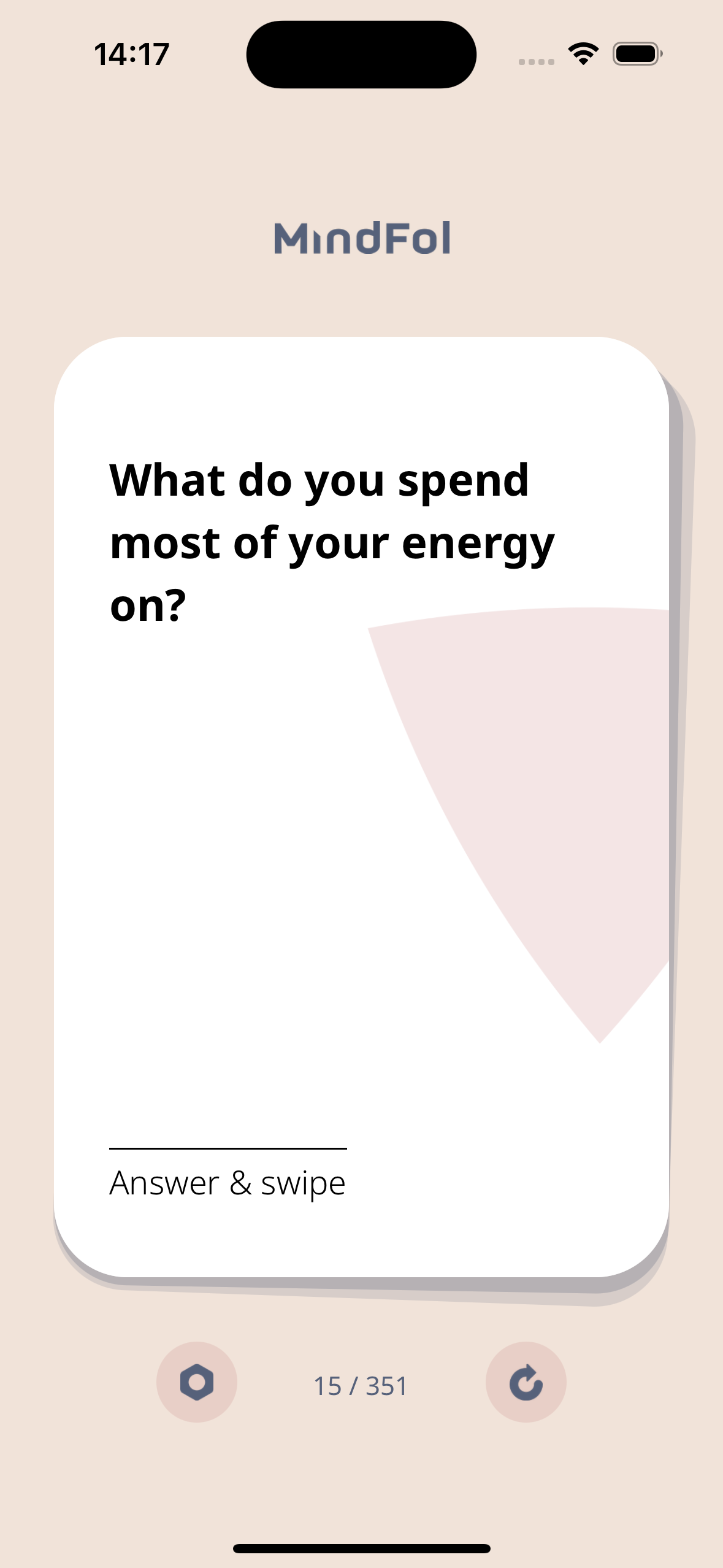 MindFol app showing a conversation question card